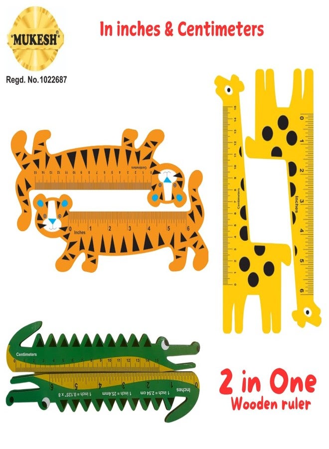 *MUKESH* Mukesh Scale Ruler for kids (Set of 6) | Birthday Return Gifts for Kids, Designer Wooden Ruler, Animals, 2 in 1 pack, 15 cms & 6'' Scale, Premium Gift Items Birthday Stationery School Supplies - Image 3